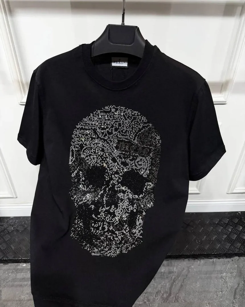 Чоловіча футболка Philipp Plein з бавовни літня Чорний Туреччина